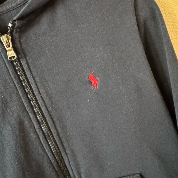 Polo by Ralph Lauren Boys Navy Zip-Up Hoodie with Red Emblem - Picture 2 of 4